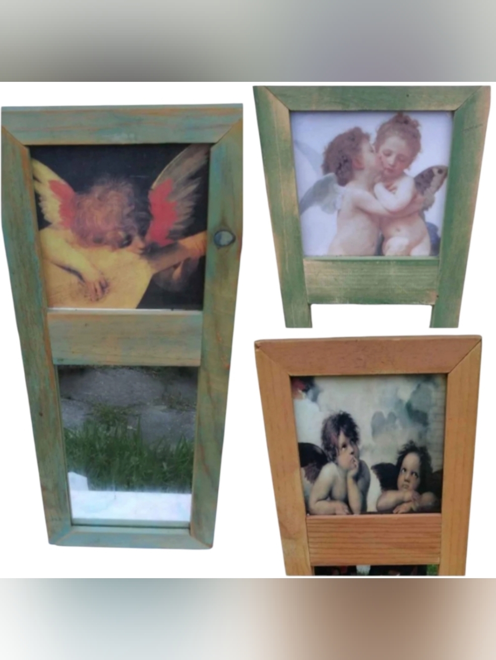 Set of 3 Vintage Mirrors with Renaissance Angel Artwork Shabby Chic Boho Decor